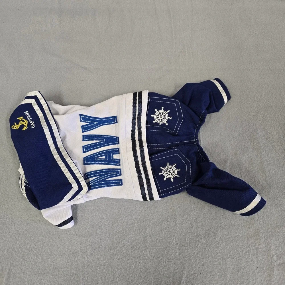 Navy Captain Sailor Pet Costume Small‎ Dog Cat Nautical Outfit Blue White 606